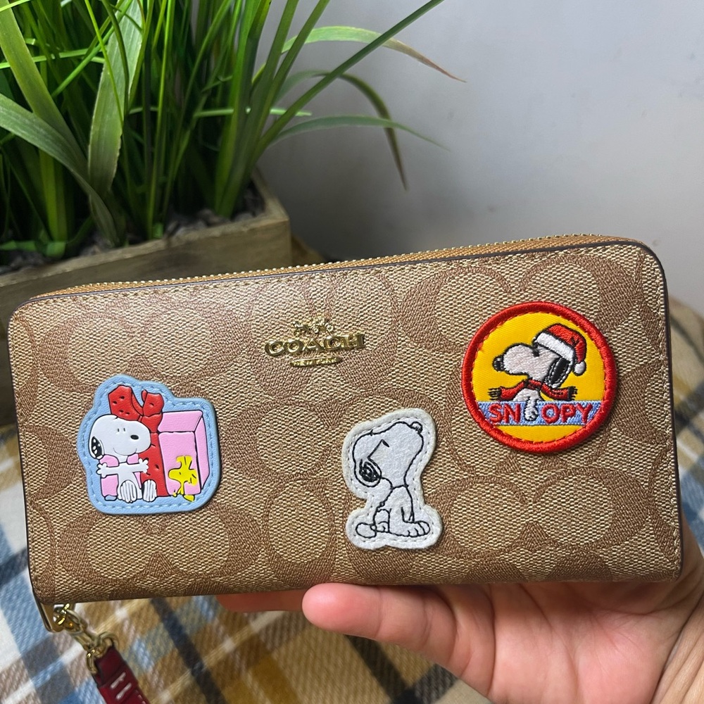 Coach Tan Wallet with Snoopy Patches